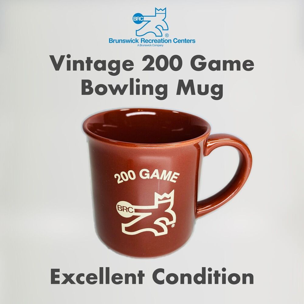 Vintage BRC 200 Game Brunswick Recreation Bowling Center Mug Brown EUC